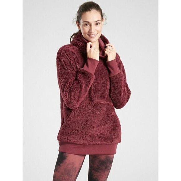 Athleta reversible sherpa maroon oversized thick heavy pullover hoodie - Picture 1 of 12